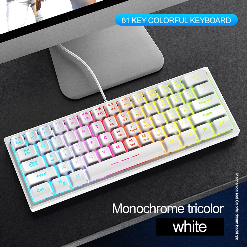 Проводной 61-ключ мембранная клавиатура Беспроводная игровая RGB Световой настольный компьютер портативный Механическая игровая клавиатура