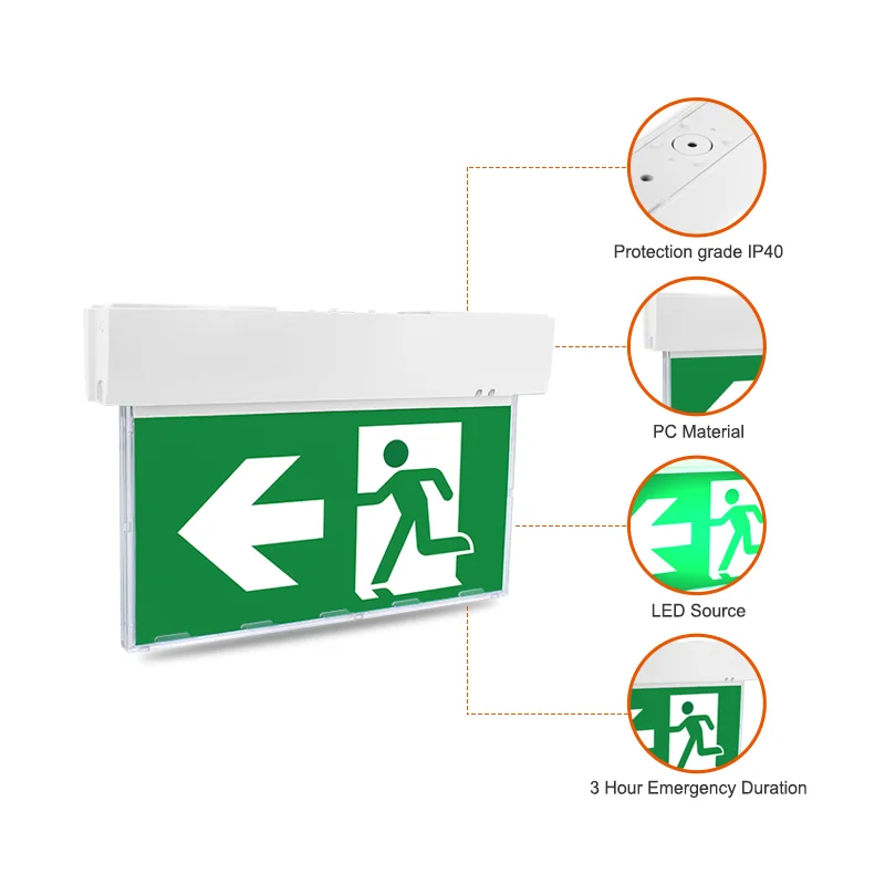 Automatic emergency light IP40 waterproof running man tritium plate wall accessible exit signs
