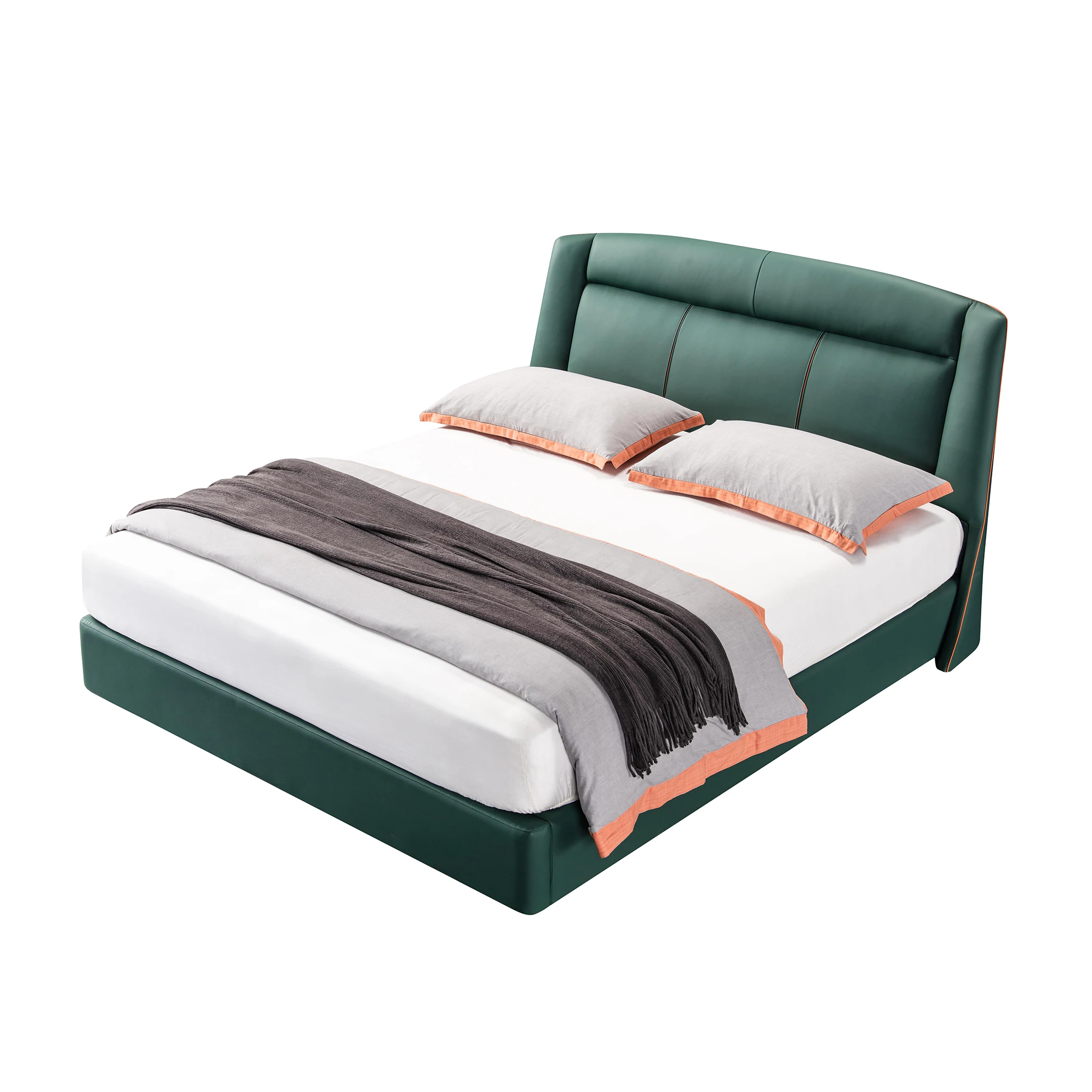 
Hot sale King size single bedroom luxury modern real leather beds soft headboard 