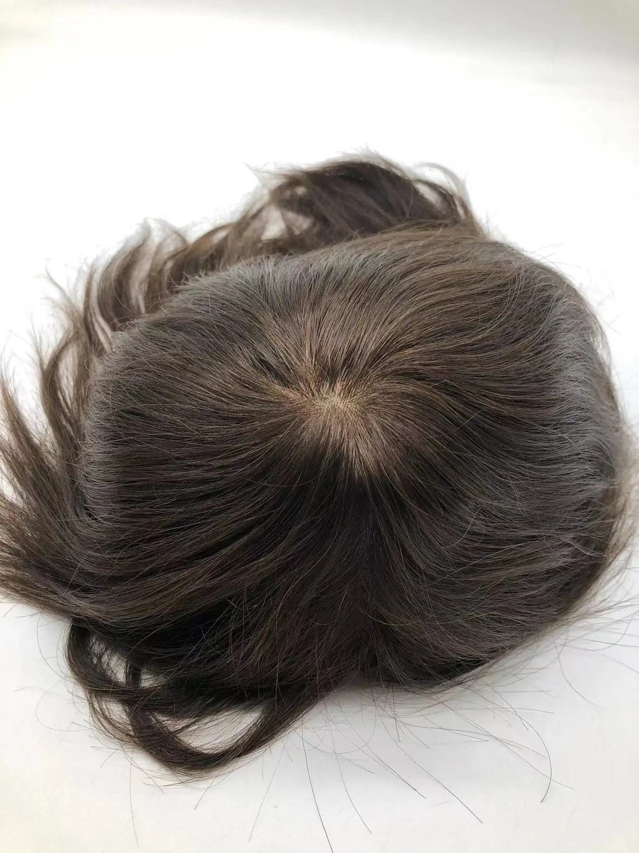 HQ Smooth Human Hair Natural Brown Different hair Length Front Hand Tied Silk Crown Wig