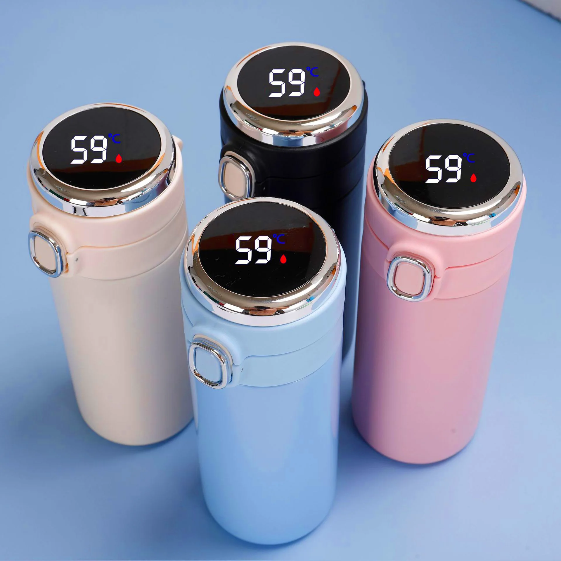 Wholesale Best Price Display Flask Cup With Button Lid 450ML Thermoses LED Temperature Flask Cup 304 Steel Thermometer Flask
