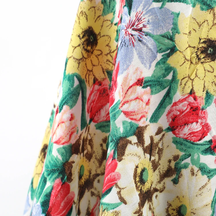 
Export standard quality sustainable print colorful blooming floral rayon fabric 