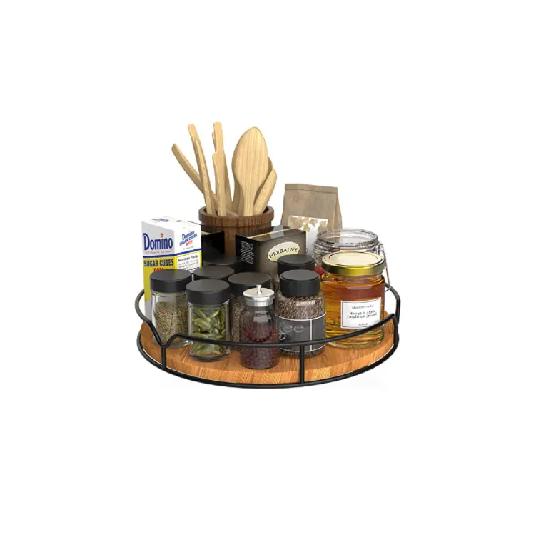 Pine Wood Kitchen Countertop   Custom Kitchen Platter Wooden Serving Tray Lazy Susan Turntable Round Wood Tray With Handle