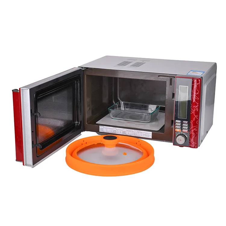 Microwave Splatter Cover Glass Guard Lid with Collapsible Silicone for Food Pot Plate 10.5 inch Black