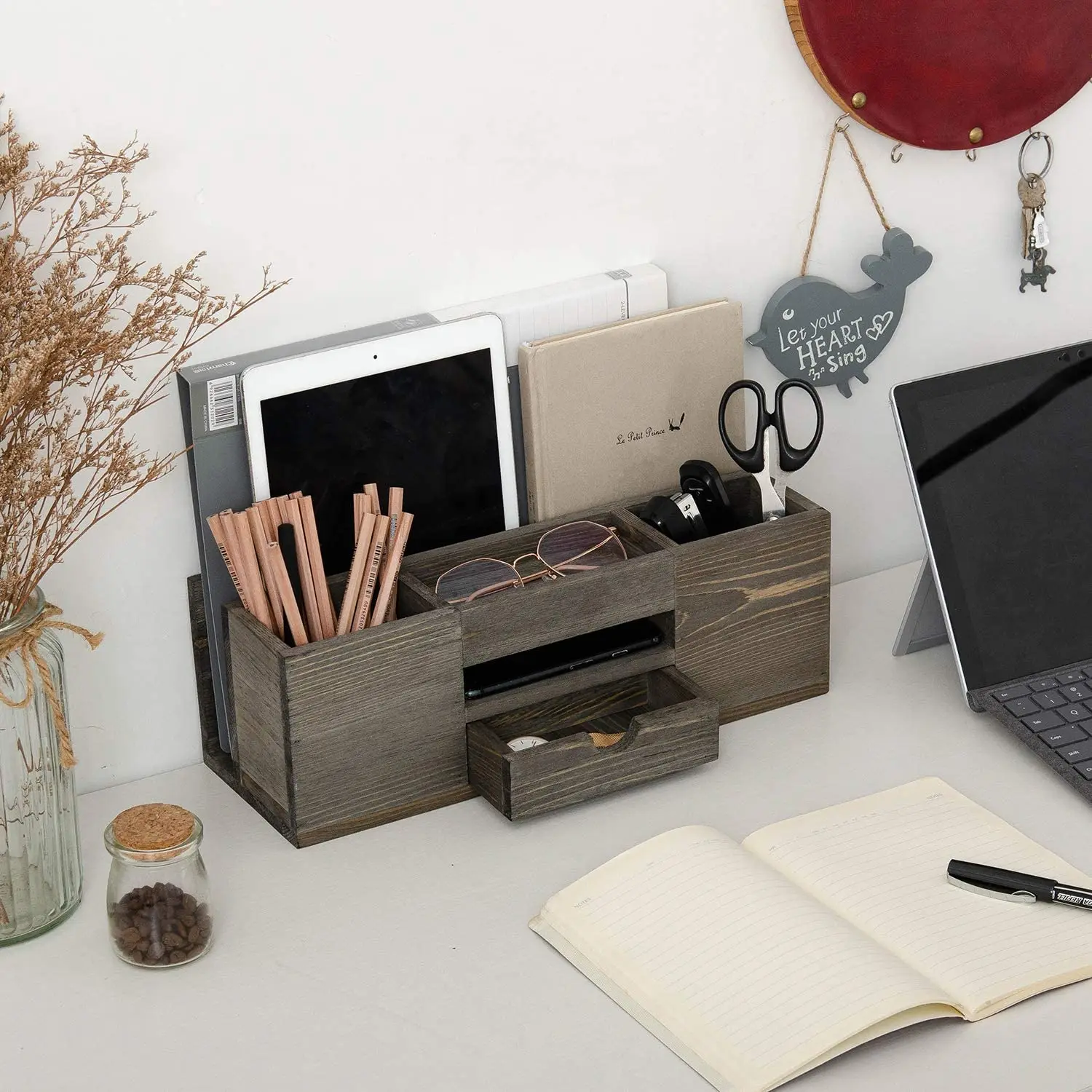 Wholesale Brown Wooden Desktop Organizer Multiple Compartments Rack