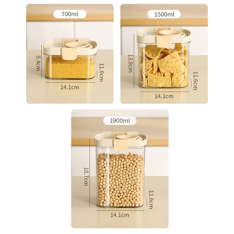 24 New Design Kitchen Food Storage  Stackable with Silicone Retractable Horn Opening Plastic Sealed Jar 700/1500/1900ml