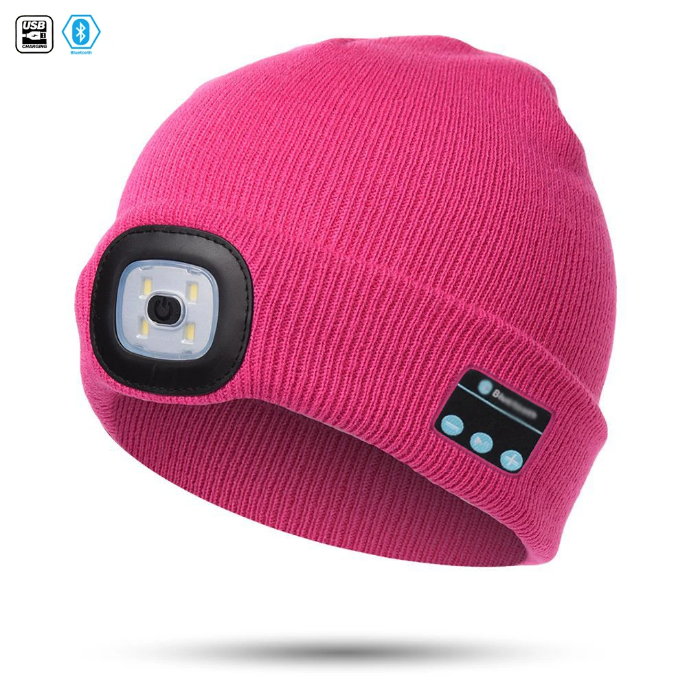 2021 LED Wireless BT Beanie Hats Winter Head Warmer With Lamp Rechargeable Music Orange Brown Beanie Winter Hats Accessories