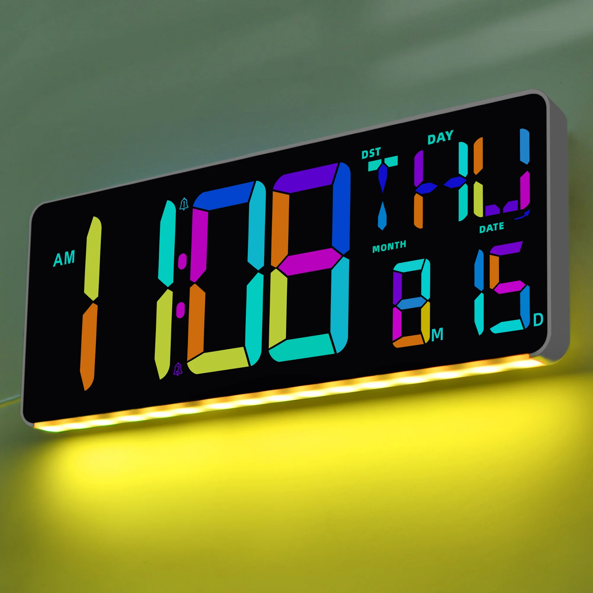 13.7-inch Large Electronic Alarm Clock with 9 Colors Base Light Digital Wall Clock with 2 Alarms Color Change Digital Clock