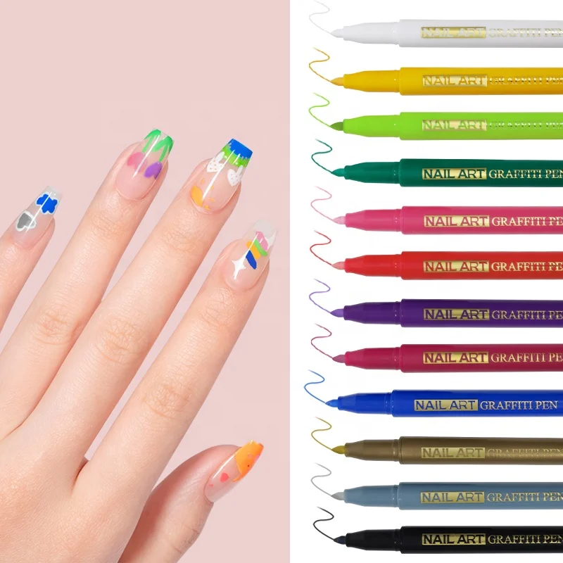 New Arrivals 12 Colors Nail Graffiti Pen WaterProof Drawing Painting Liner Brush DIY Flower Abstract Lines Nail Polish Pens