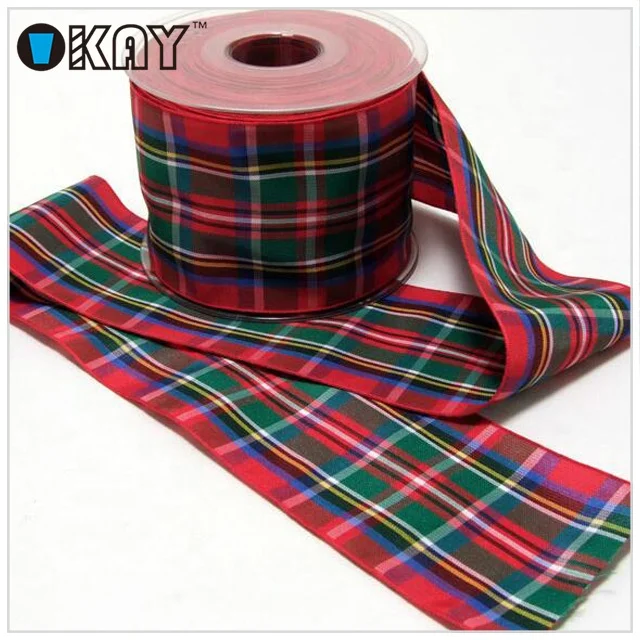 Hot sale custom polyester tartan plaid christmas checked ribbon