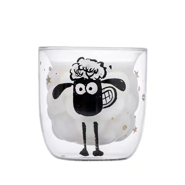Wholesale Small Cute Sheep-shaped Clear Glass Free Creative Personality Coffee Juice Milk Mug with Spoon