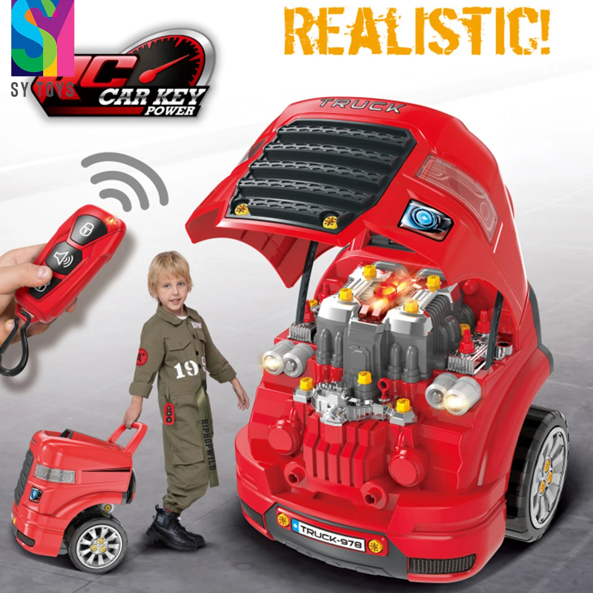 SY TOYS Multi-Function RC Car Workshop Toy Set For Kids Engine Disassembly Play With Truck & Mechanic Car Repair Top Kids Toy