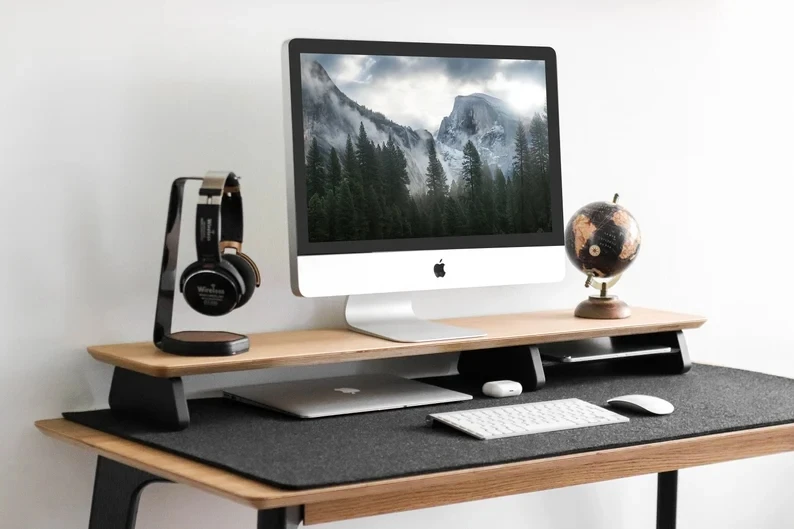 Solid Wood Laptop Stand Showcase Desk Shelf Dual Monitor Stand Wooden Desk Shelf