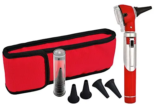 In stock buy whole sale light weight Red color Handle and Pouch Mini Fiber Optic Otoscope and Opthalmoscope