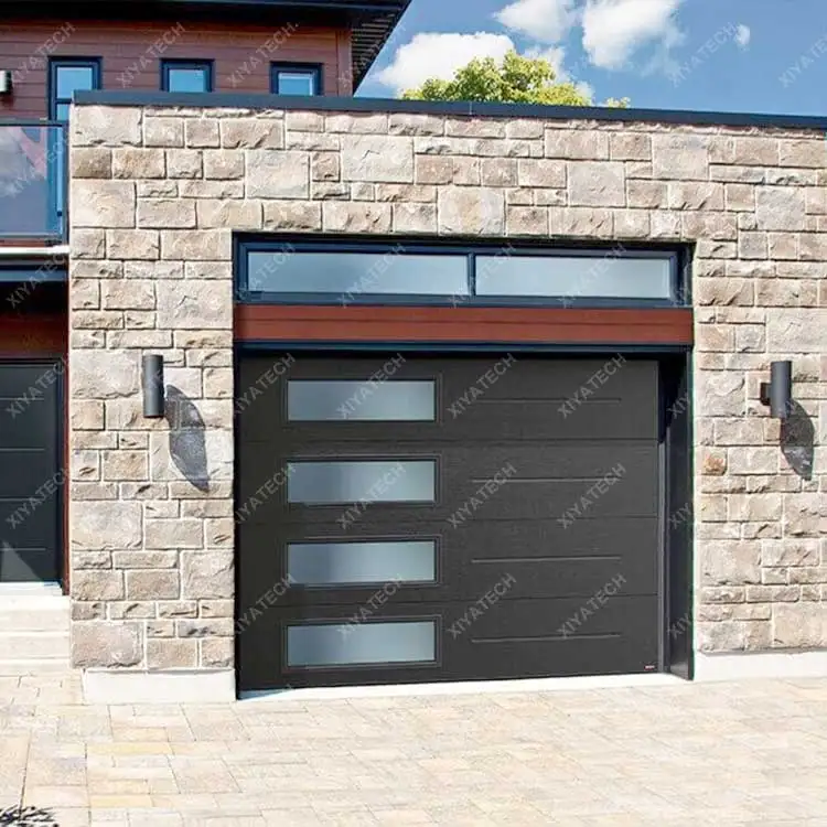 XIYATECH Italian design black 10 x 8 garage door for house modern smart garage doors with glass mirror finish stainless steel ga