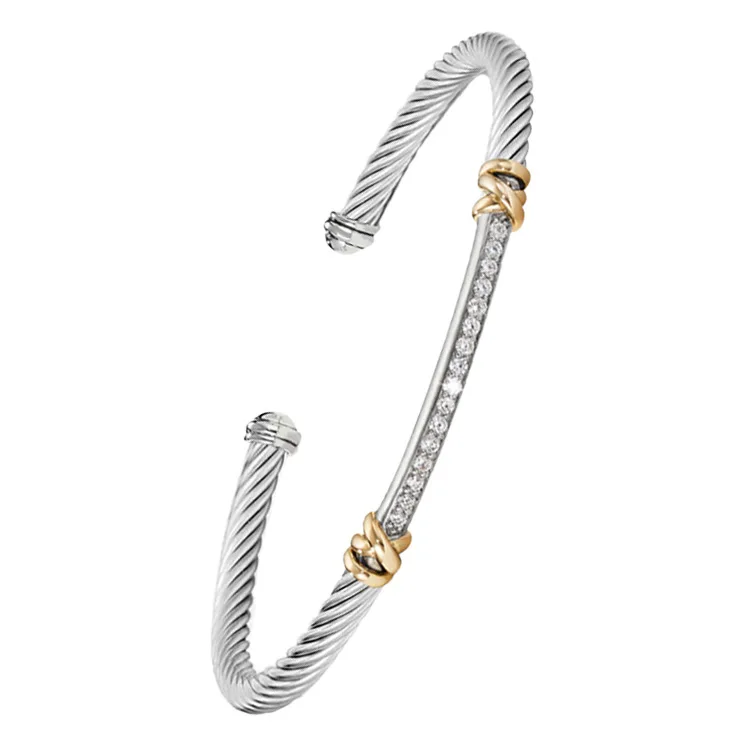 Custom 18k Gold Plated Inlaid Stone Bangles Colorful Women Luxury Cuff Bangle Cable Zircon Open Bangle