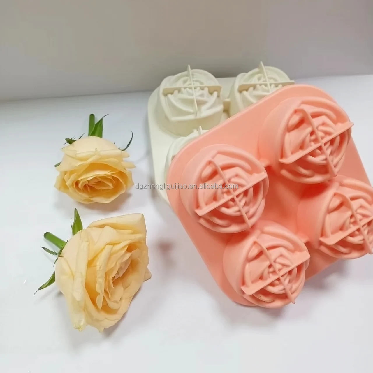Wholesale Custom 3D Food Grade Easy to Release Home Commercial Party Rose Shaped  Ice Cube Candle Mold Silicone Ice Tray Mold