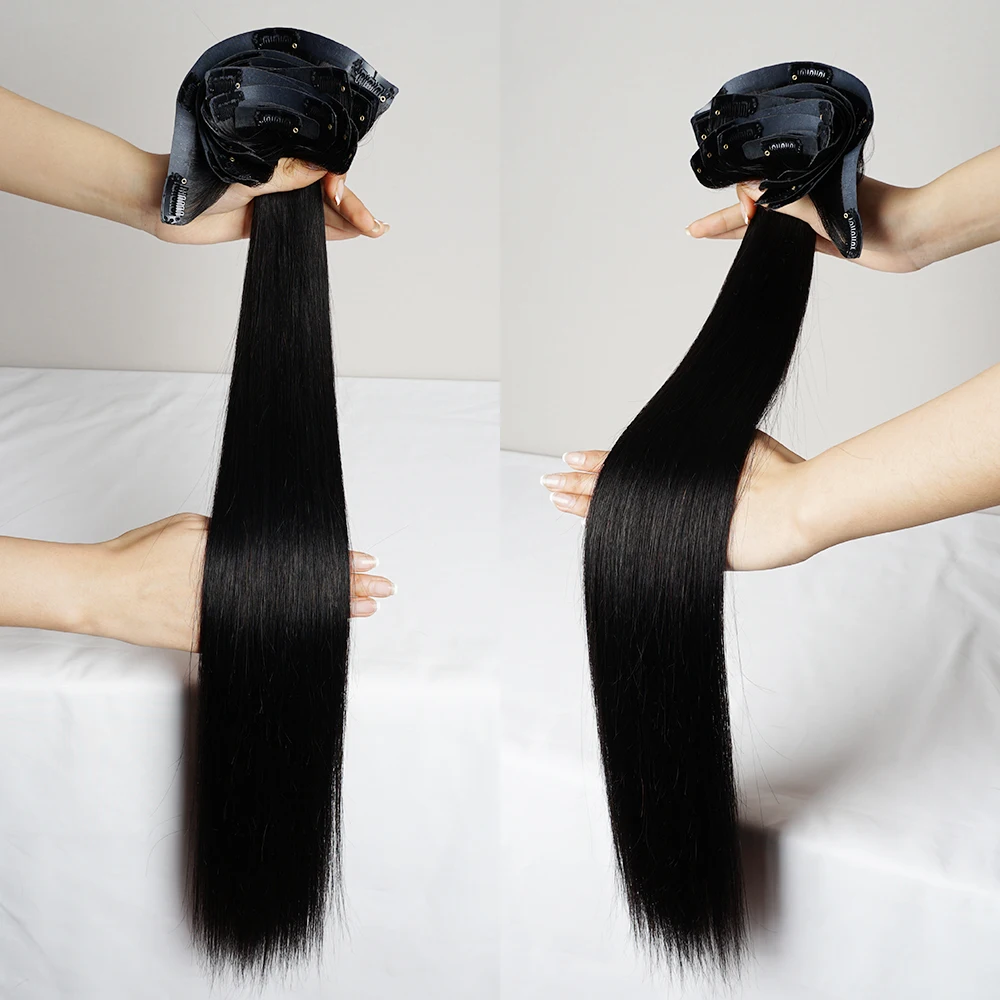 Salon PU Quality Double Drawn 100% Remy Seamless Clip-ins Human Hair Invisible Seamless Clip In Raw Hair Extension