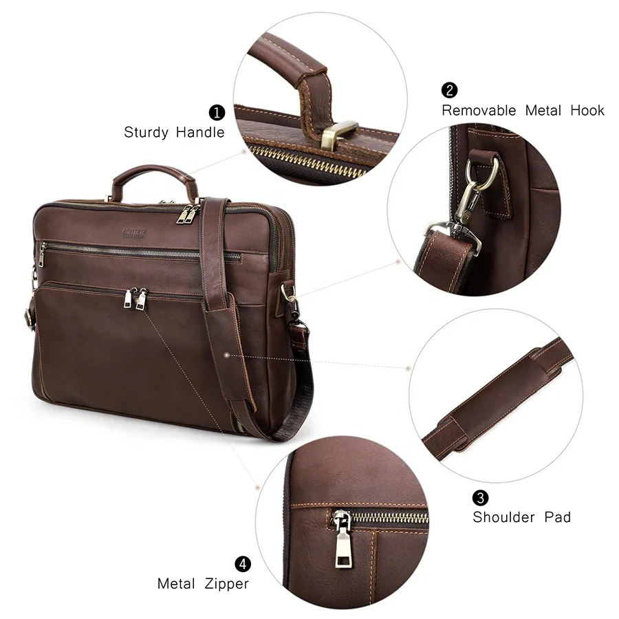 16 inch Vintage School College Messenger Bag Men Office Briefcase Travel Business Genuine Leather Laptop Bag Men