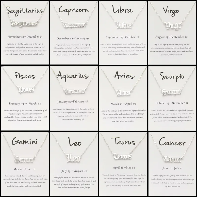 VintageTwelve Constellation Clavicle Horoscope Pendant Zodiac Sign Women Letter Chain Choker Silver Gold Custom Card Necklace