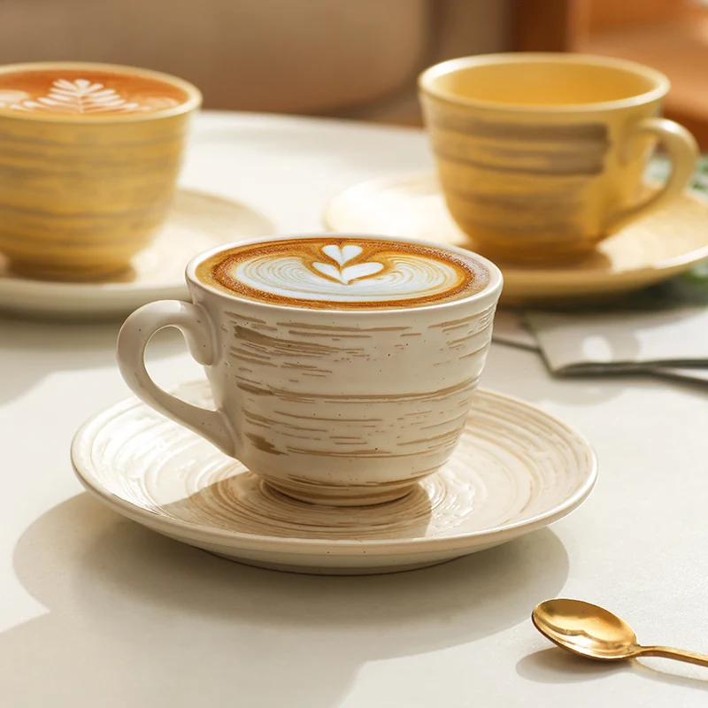 Nordic Ceramic Coffee 250ml Latte Cup and Saucer  Stoneware Cappuccino Cup Set For Latte Art, Latte Mug Gift