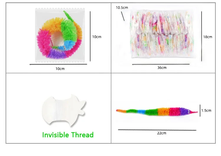 Classic Rainbow Color Magic Worm 23 cm Fuzzy Twisty Worm Magic Trick Wiggly Plush Worm Toy For Kids