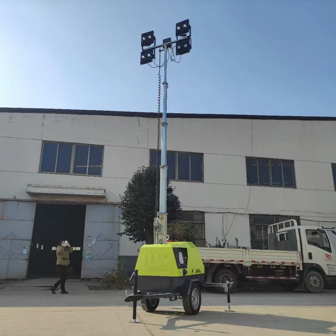 Brand Famous Engine 5m 7m Mast Light Tower 6KW Generator Portable Trailer hand-lifting Mobile Lighting Tower