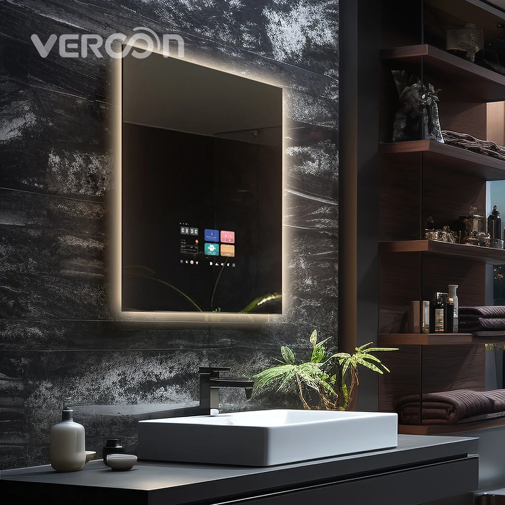 Vercon Grace Smart Bathroom Mirror Toothbrush App Android Led Lighting Ai Bluetooth Mirror Premium Speakers Wifi Spotify Youtube
