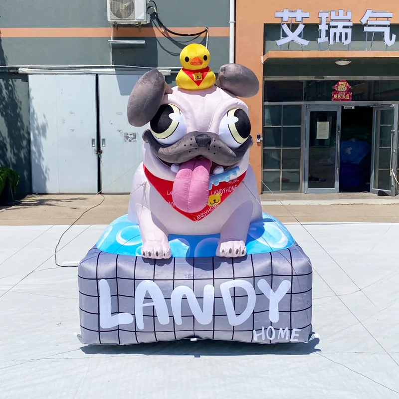 2m Events Customized Inflatable Cartoon Bulldog with Stage Funny Decorative Inflatable Cartoon Mascot