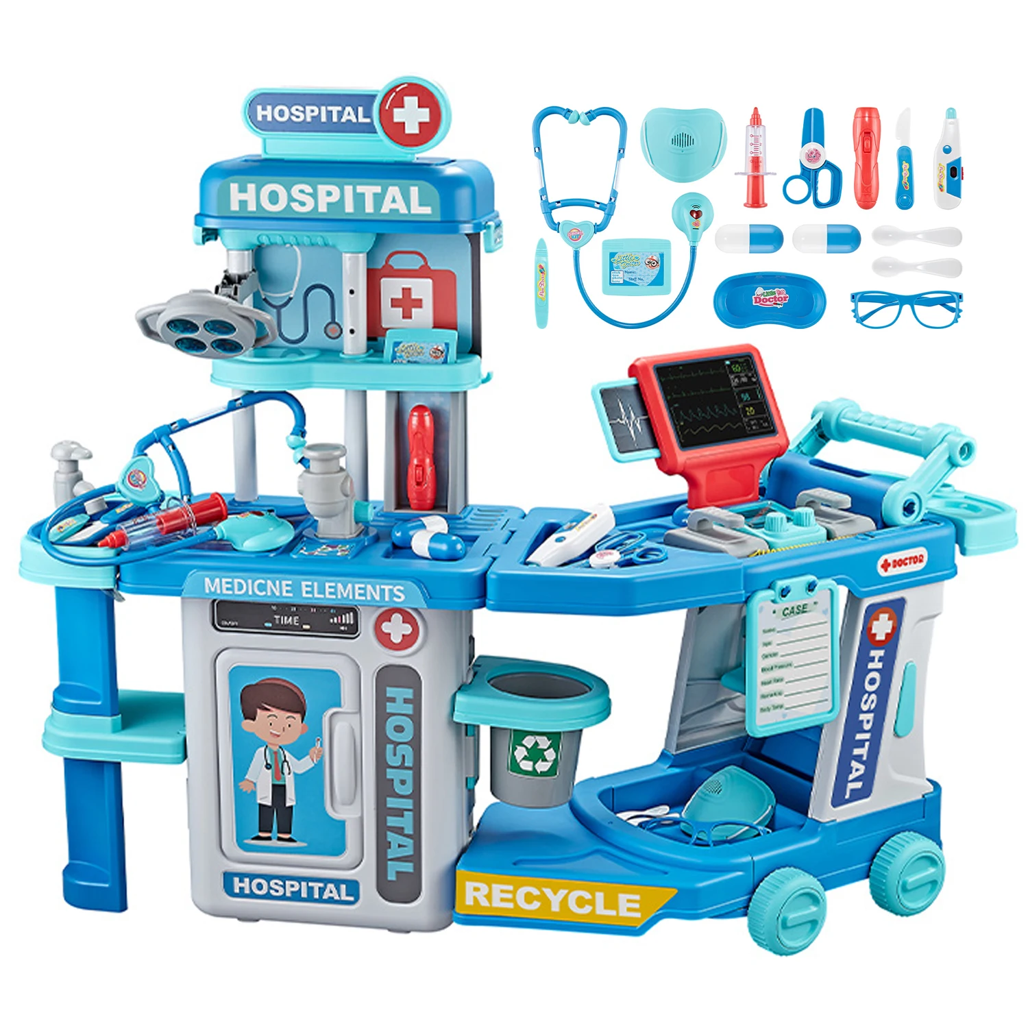 Doctor Toys Educational Pretend Play Kids Toys Doctor Trolley Play Set Role Play Game for Kids Girls Children Toys