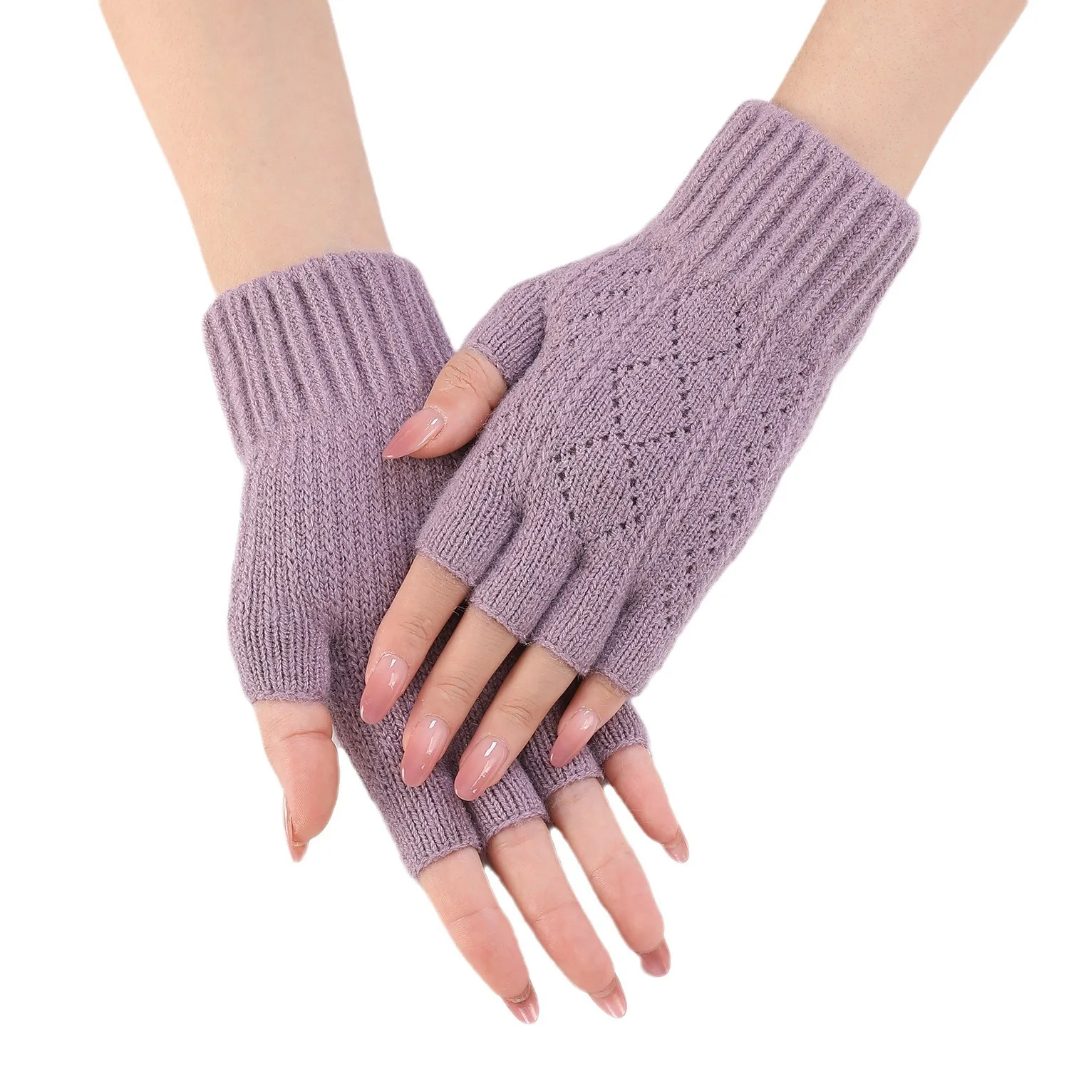 HZS-25005 Winter Warm Knitted Gloves Lady Thick Woolen Ski Mittens