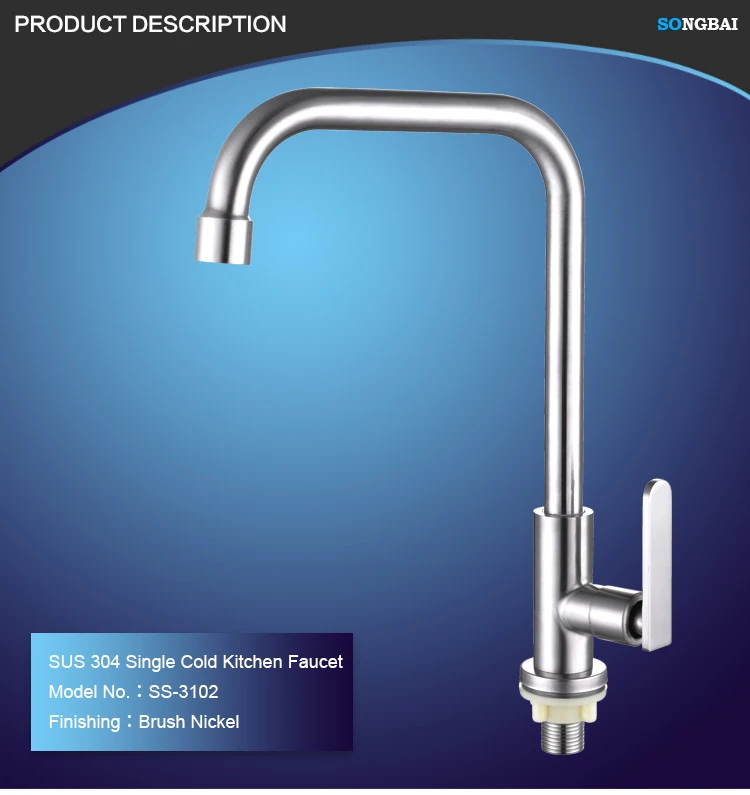 Factory supply Sus 304 Single Hole Water taps faucet Stainless Steel Kitchen faucets