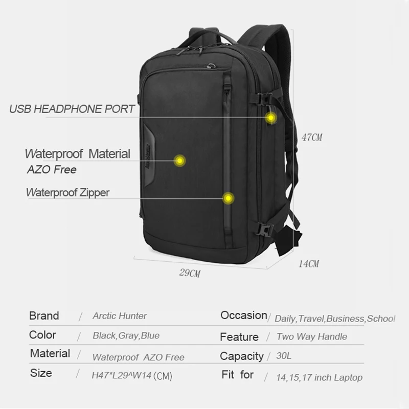 Arctic Huter Factory  Oem Business Bagpack Usb Laptop Bags Men Custom Waterproof Smart Laptop Backpack Bag