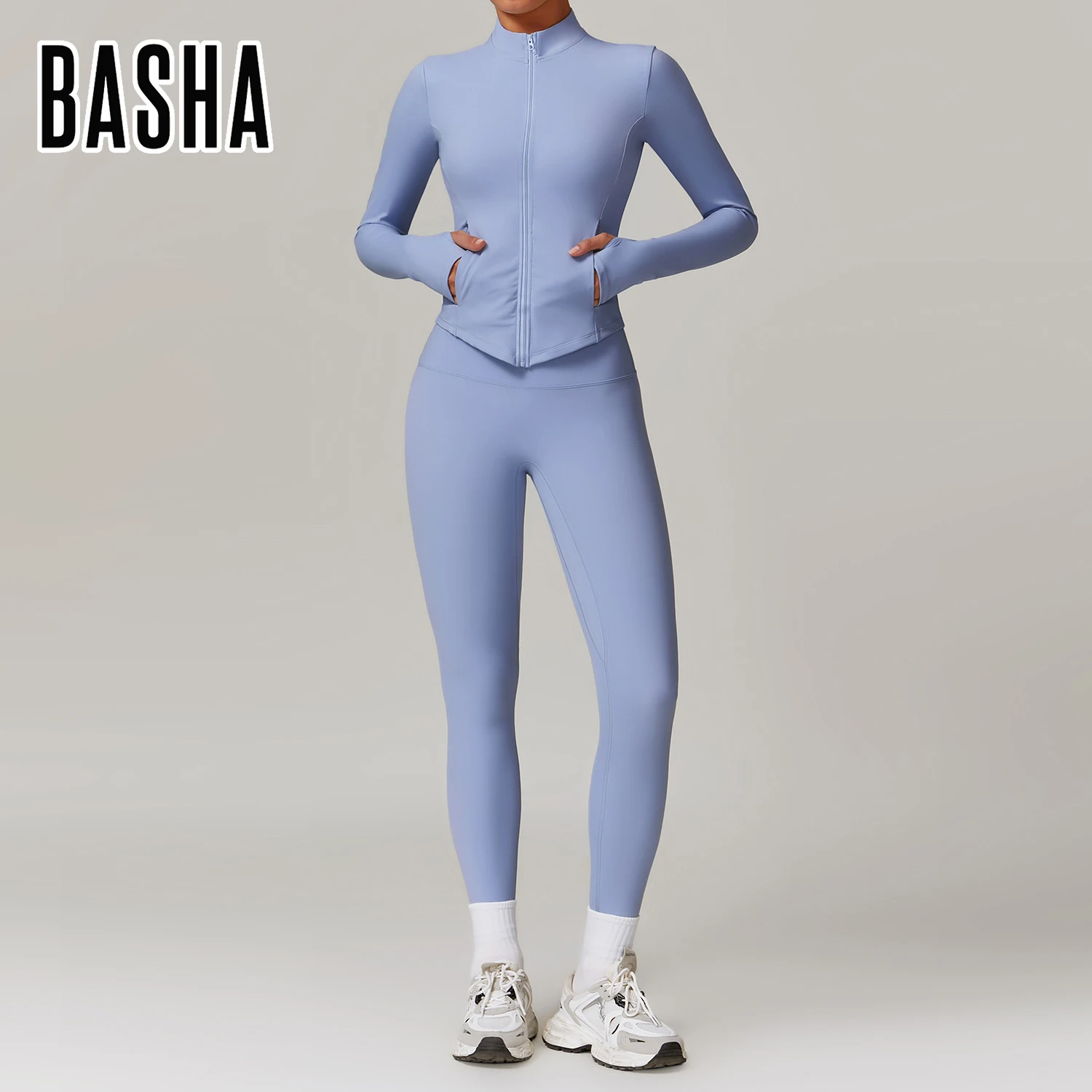 BASHAsports-TZ8924 Sports Casual Plus Fleece Set High Waist Wide Leg Warm Yoga Wear Women Slimming Long Sleeve Fitness Set
