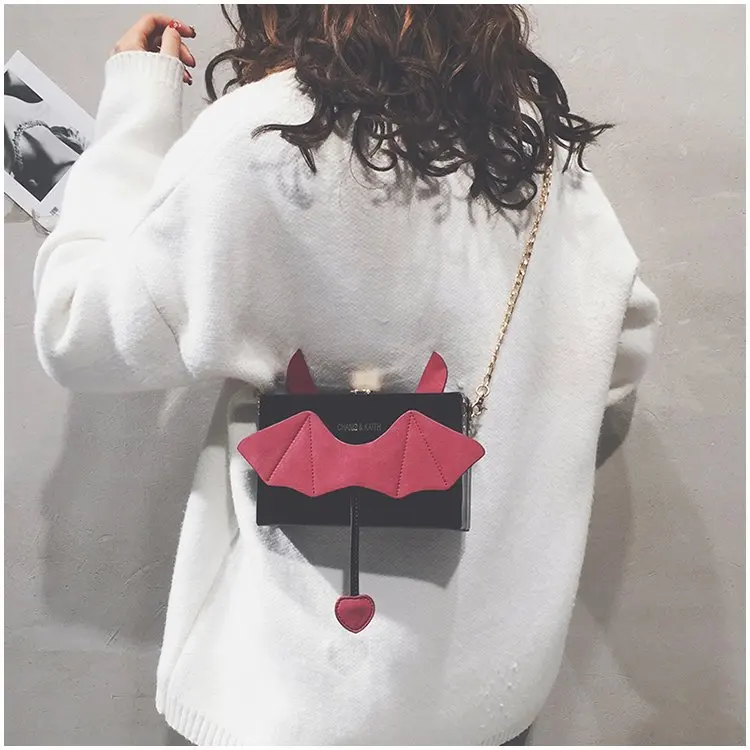 Fashion trend patent leather box strange personality cartoon bat bag female 2021 luxury handbag big luxury purse new tote bags