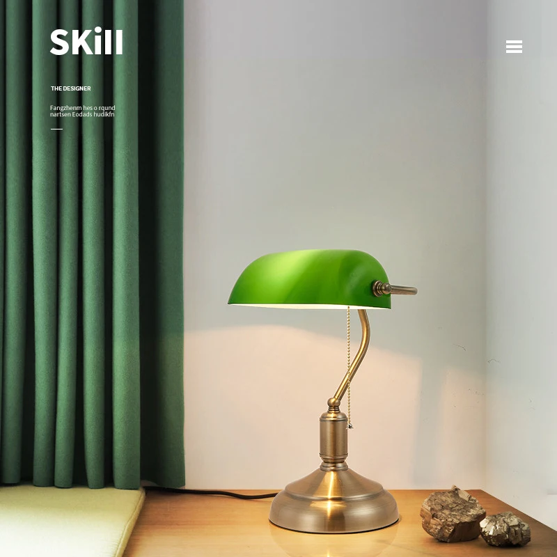 Bank Desk Lamp European Replacement Green Glass Shade Bankers Table Lamp Home Decor Antique Banker Table Lamp