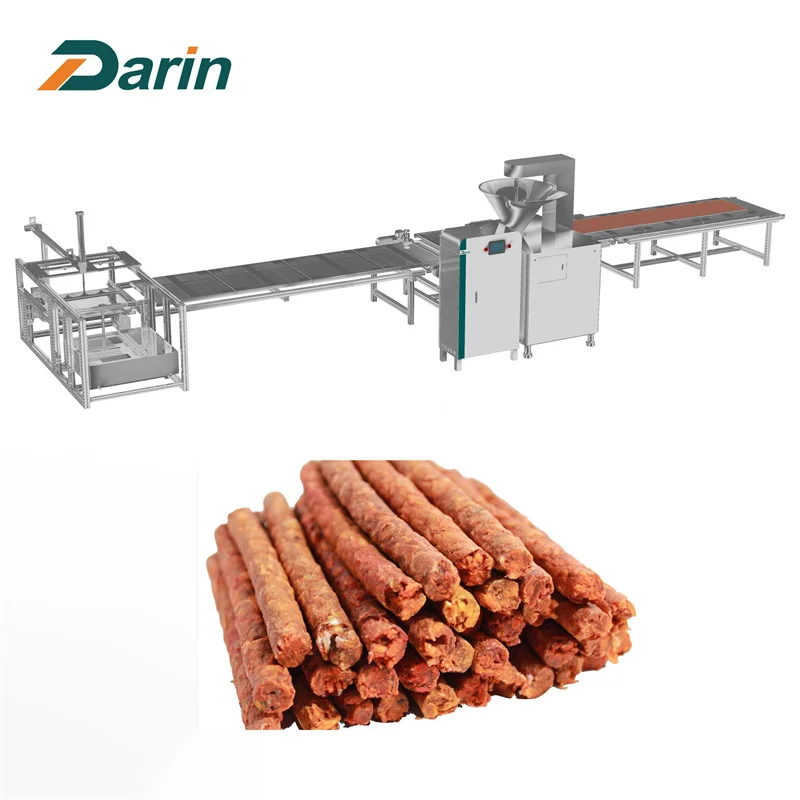 Fully automatic dog chewing meat sticks extruding cutting machine with auto tray loading system