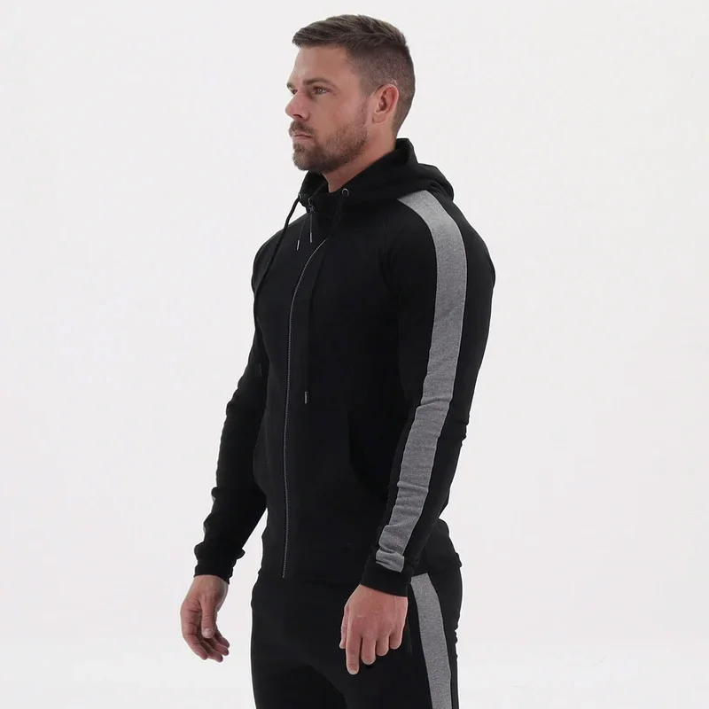 New Arrival Mens Slim Hoodies Custom Logo on Face Chest Embroidery Design Slim Body Heavy Weight Hoodies Men Full Zip Up Hoodie