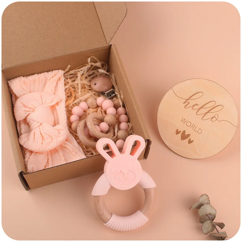 Wholesale Cheap Baby Gift Sets With Girls Headband And Silicone Teether Baby Shower Gift Set Newborn