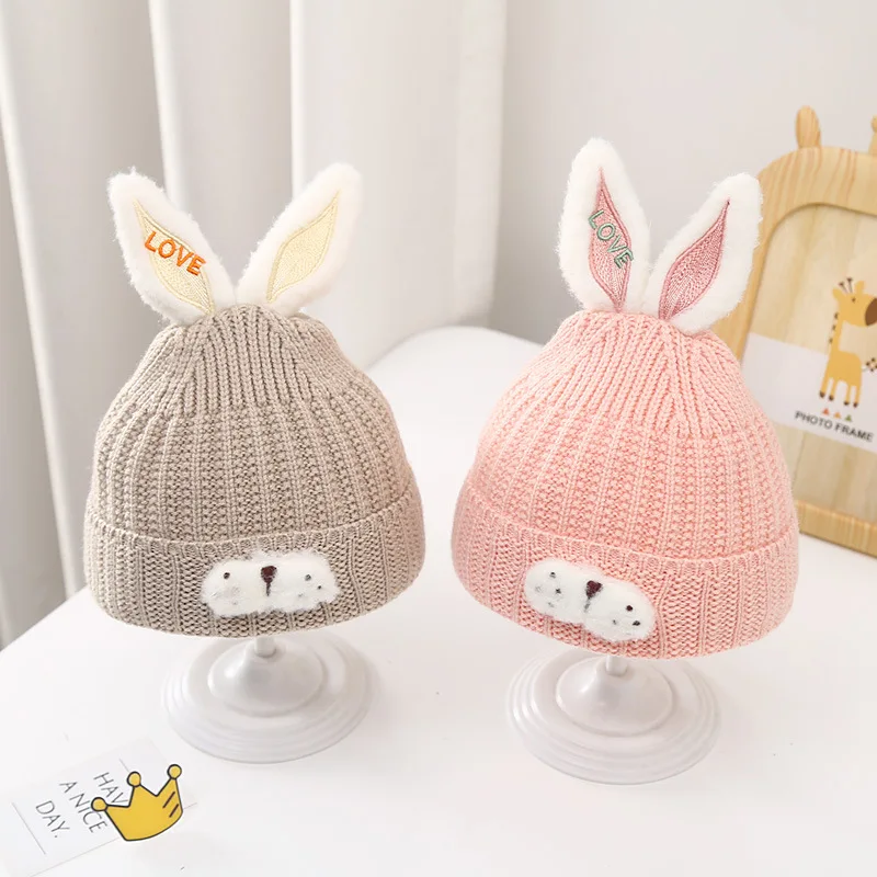 New winter double thickened jacquard rabbit knitted hat 0-12 months newborn woolen hat