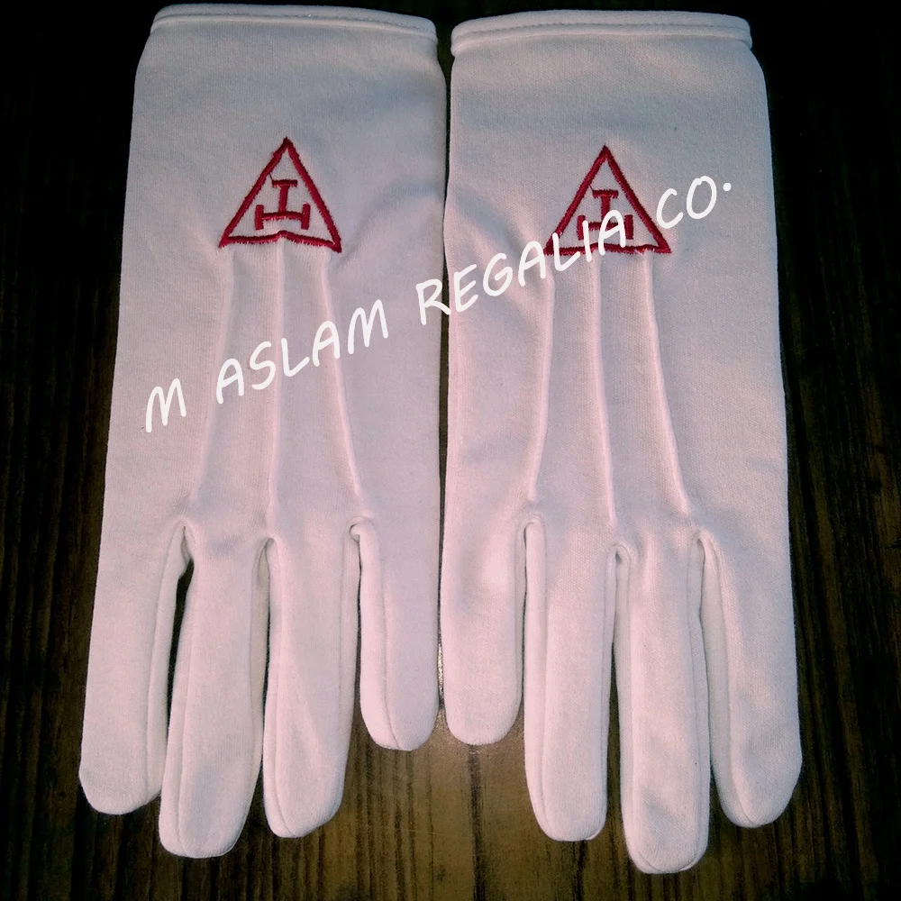 Masonic White Cotton Gloves | Custom logo Machine Embroidered Masonic Gloves