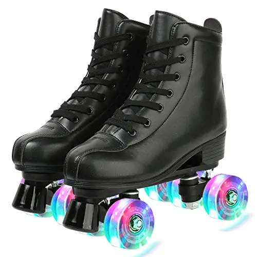 Professional Light Up Wheels  Artificial Leather Adjustable Double Row 4 Wheels Roller Rink Skates for Teens Adult