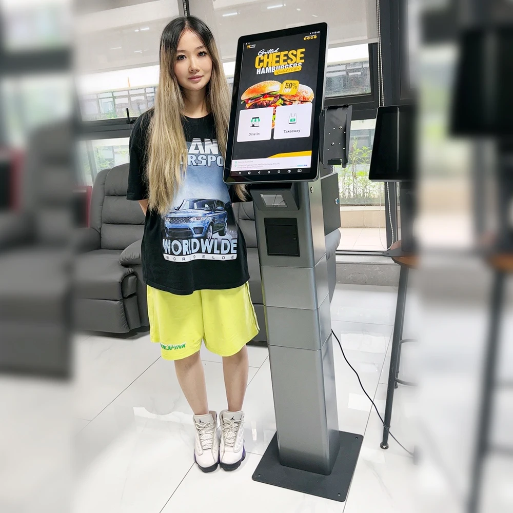 Low price 21.5' touch screen classic self service kiosk payment methods with receipt printer pos holder card reader restaurant