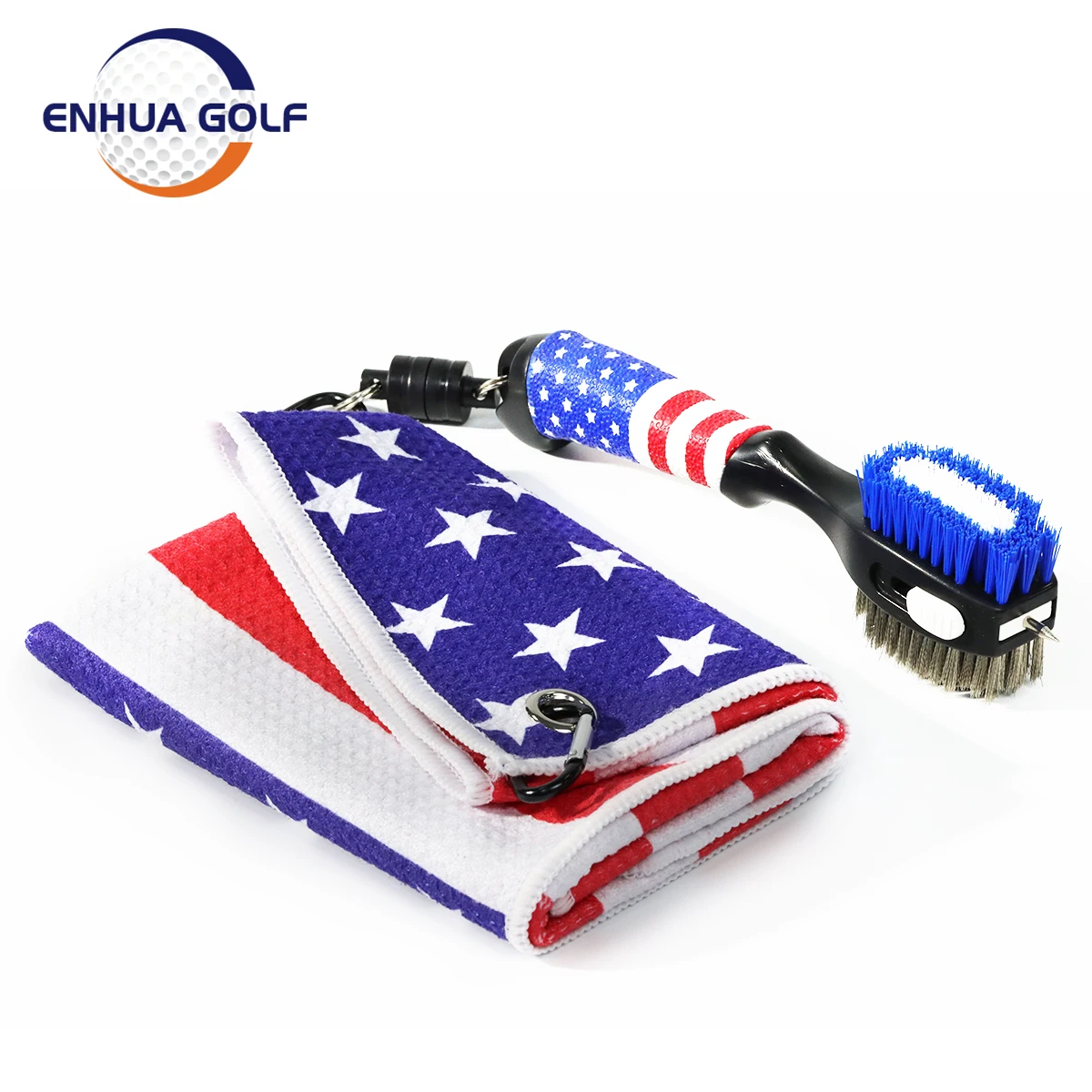 USA Flag Golf Towel + Brush Tool Kit with Club Cleaner Golf cleaning Accessories unique design by Enhua Factory