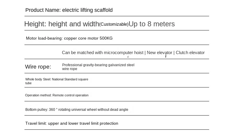 2-8M 500KG Remoto Control Electric Lifting Ladder Scaffolding Mobile Telescopic Folding Platform