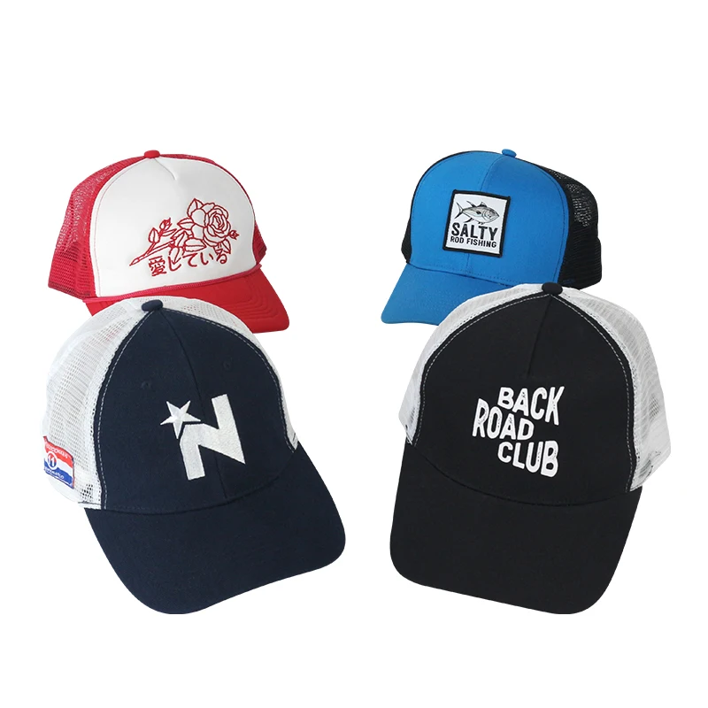 Outdoor Sports Designer Custom Leather Woven Patch Embroidery Printed Gorra Trucker Hat Cap Mesh Baseball Cap