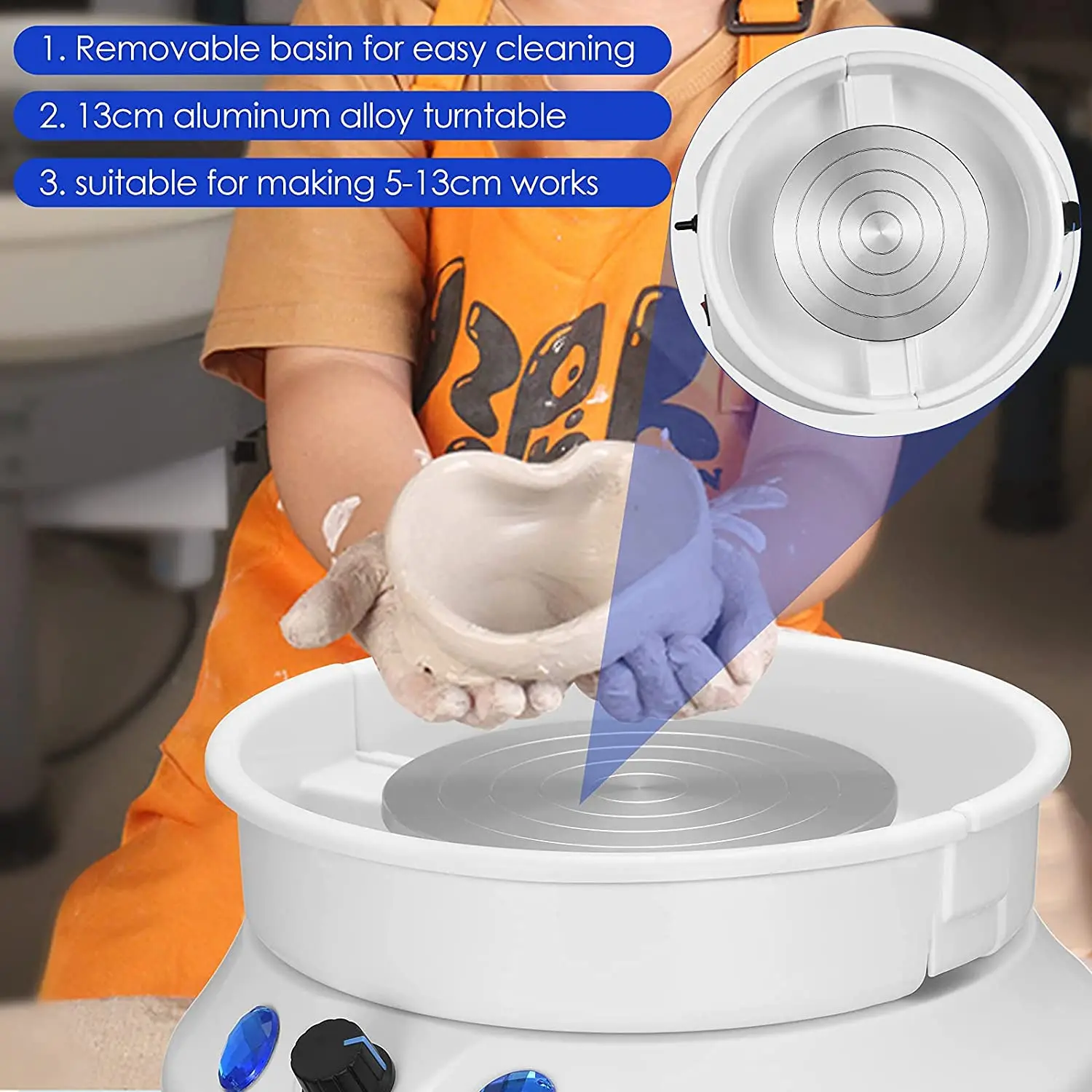 Pottery Wheel Machine,  Electric Ceramic Work Clay Forming Machine DIY Art Craft Tool with Detachable ABS Basin