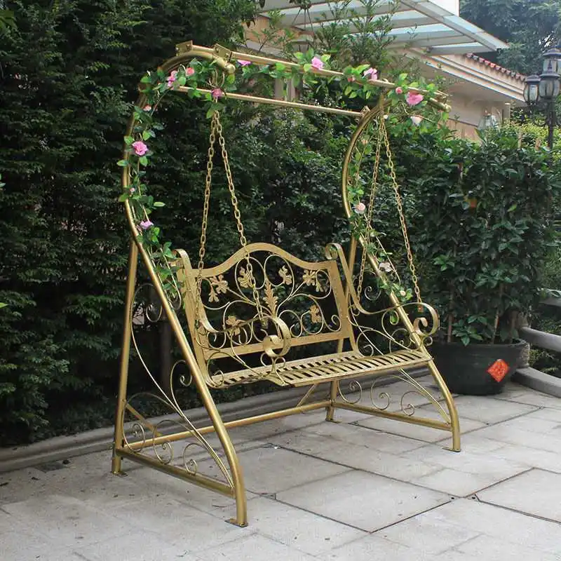 New Metal/Iron Double seat Swing Chairs Vintage Wrought Iron Art Garden Swing Hanging Garden Double Outdoor Patio Swing chair