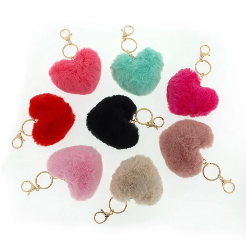 
Imitated Fur Heart Shape Plush Pendant Bag Keychain Heart-Shaped Hair Ball Pendant Fur Pompom Keychain 