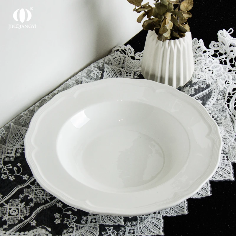 Porcelain Round Soup Plates Italian Pasta Bowl White Shallow Bowl Plate Ceramic Wide Rimmed Deep Soup Plate for Hotel Restaurant